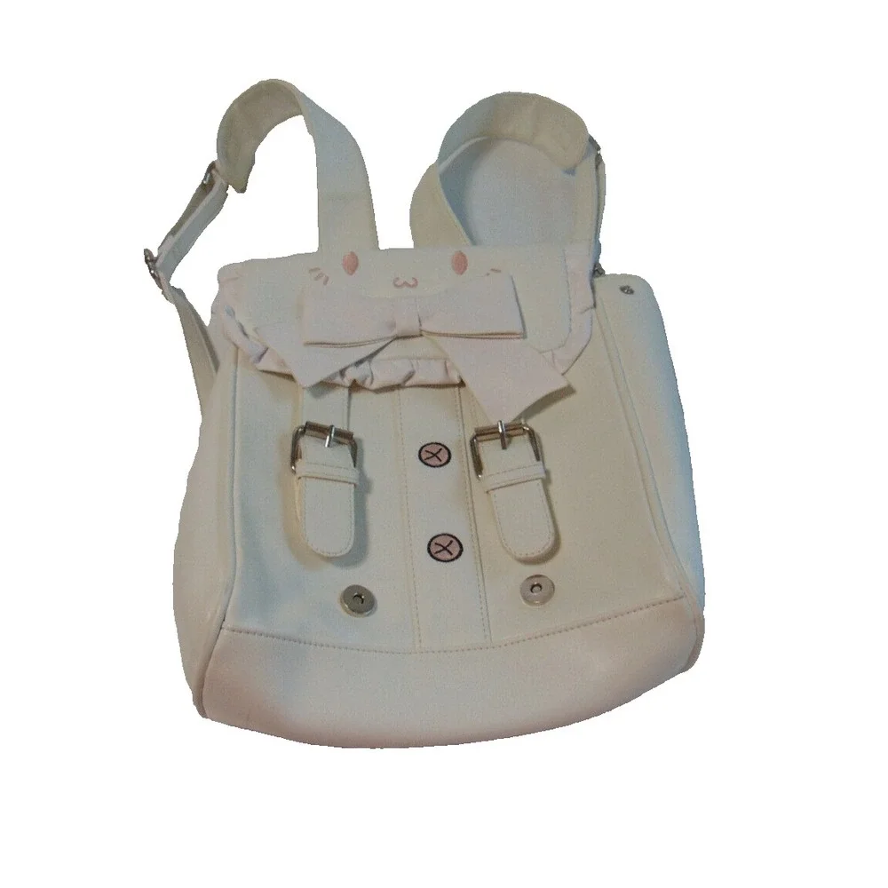 Women's Girl's Backpack Bag Purse White Medium Student Kitty Cat Straps Bow